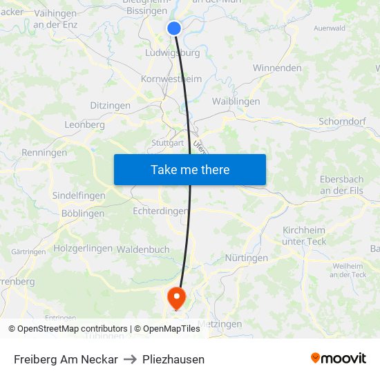 Freiberg Am Neckar to Pliezhausen map