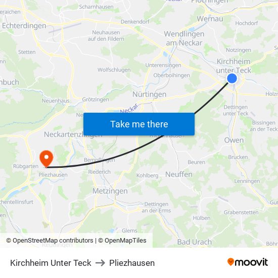 Kirchheim Unter Teck to Pliezhausen map