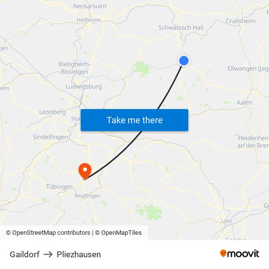 Gaildorf to Pliezhausen map