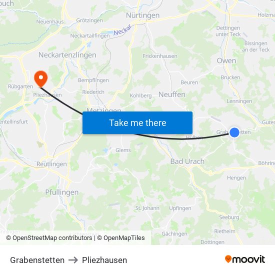 Grabenstetten to Pliezhausen map