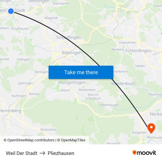 Weil Der Stadt to Pliezhausen map