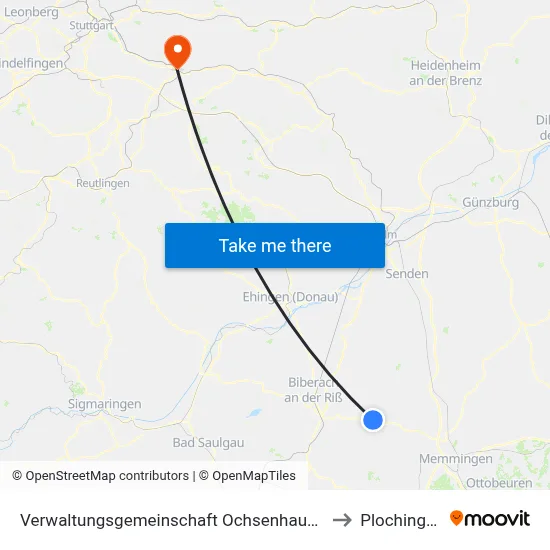 Verwaltungsgemeinschaft Ochsenhausen to Plochingen map