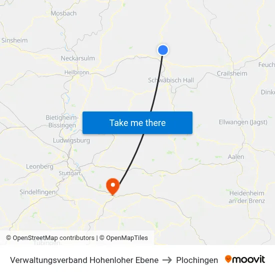 Verwaltungsverband Hohenloher Ebene to Plochingen map