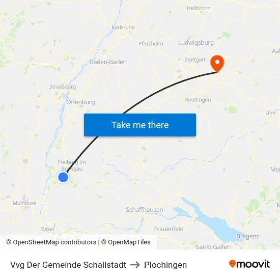 Vvg Der Gemeinde Schallstadt to Plochingen map