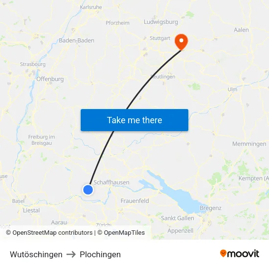 Wutöschingen to Plochingen map