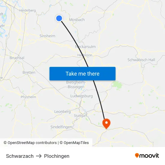 Schwarzach to Plochingen map