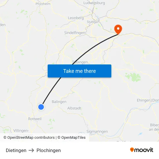 Dietingen to Plochingen map