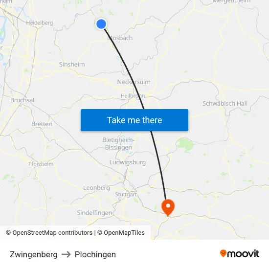 Zwingenberg to Plochingen map