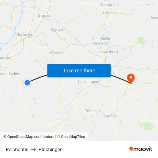 Reichental to Plochingen map