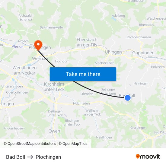 Bad Boll to Plochingen map