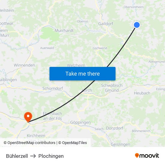 Bühlerzell to Plochingen map