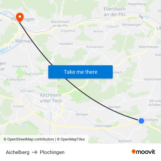 Aichelberg to Plochingen map