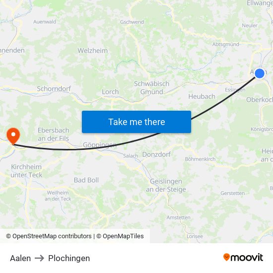Aalen to Plochingen map