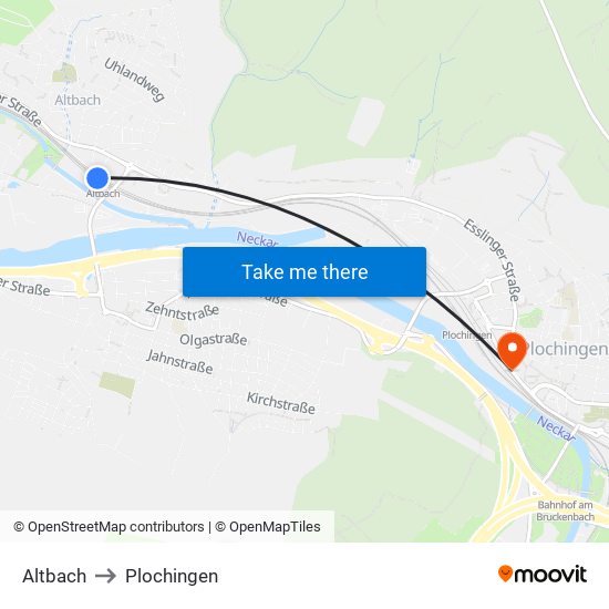 Altbach to Plochingen map