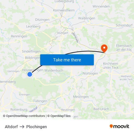 Altdorf to Plochingen map