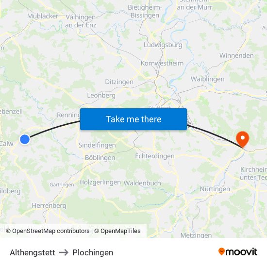 Althengstett to Plochingen map