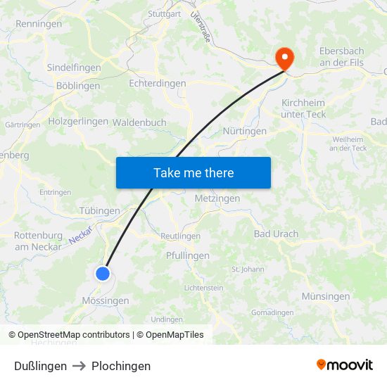 Dußlingen to Plochingen map