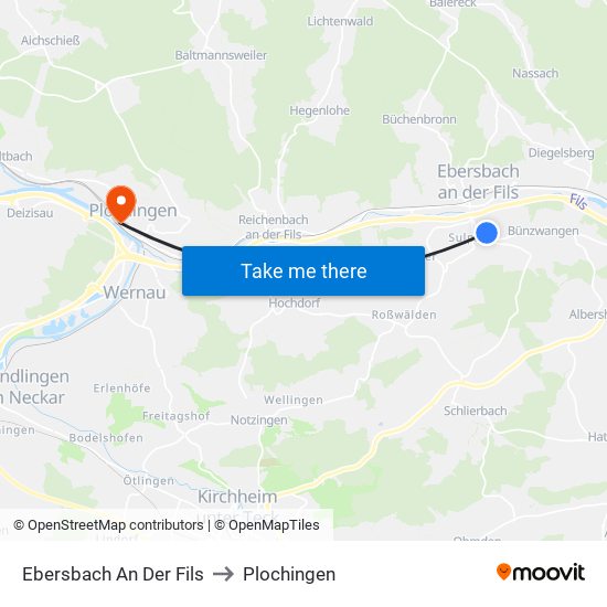 Ebersbach An Der Fils to Plochingen map