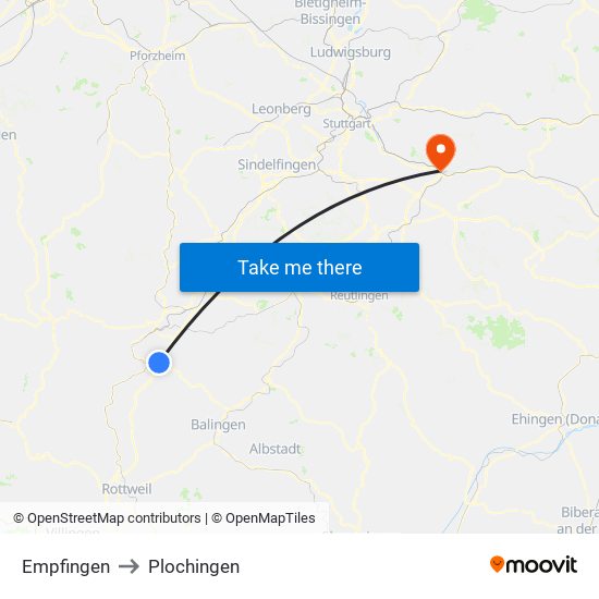 Empfingen to Plochingen map