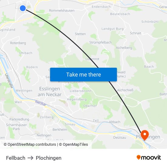 Fellbach to Plochingen map