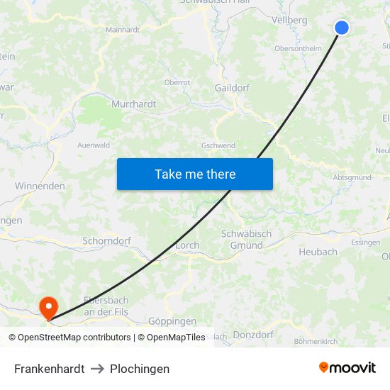 Frankenhardt to Plochingen map