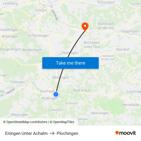 Eningen Unter Achalm to Plochingen map