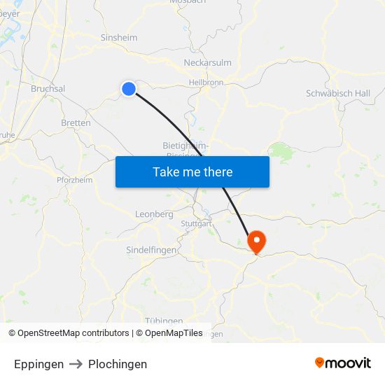 Eppingen to Plochingen map