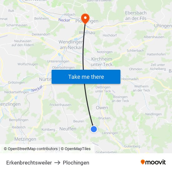 Erkenbrechtsweiler to Plochingen map