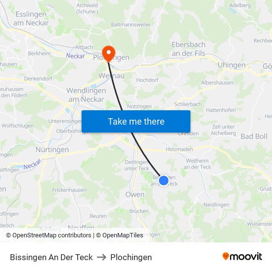Bissingen An Der Teck to Plochingen map