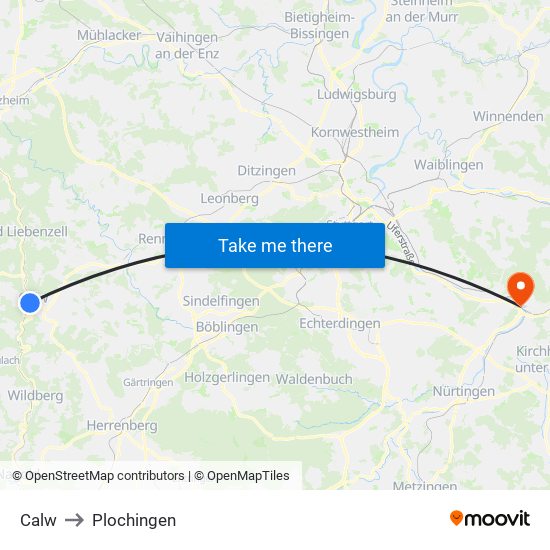 Calw to Plochingen map