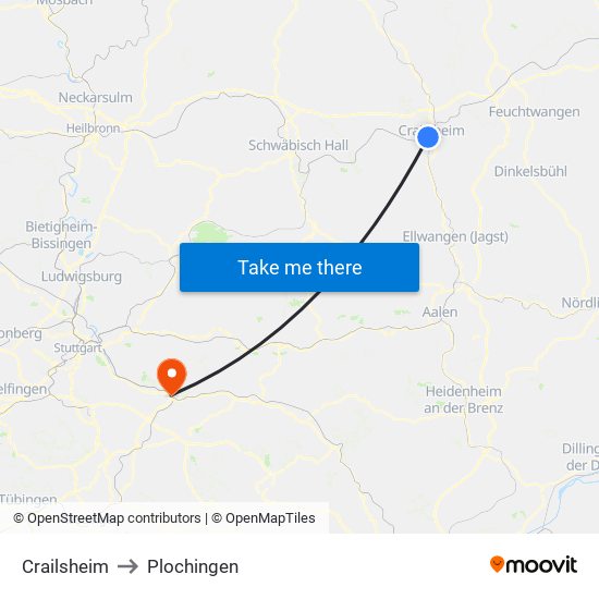 Crailsheim to Plochingen map