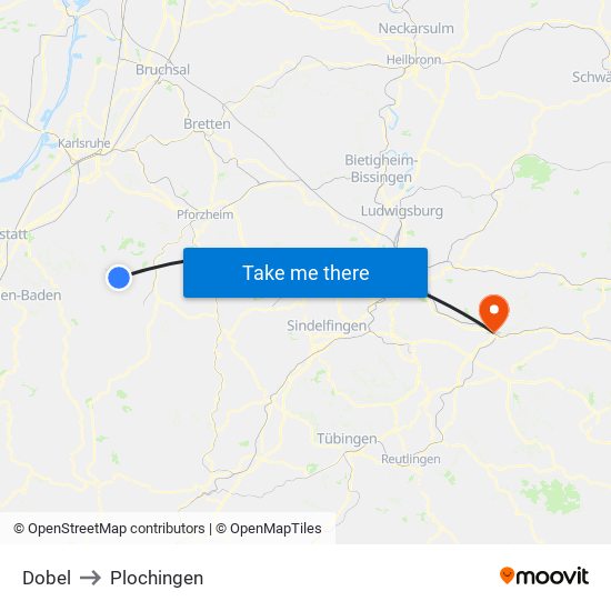 Dobel to Plochingen map
