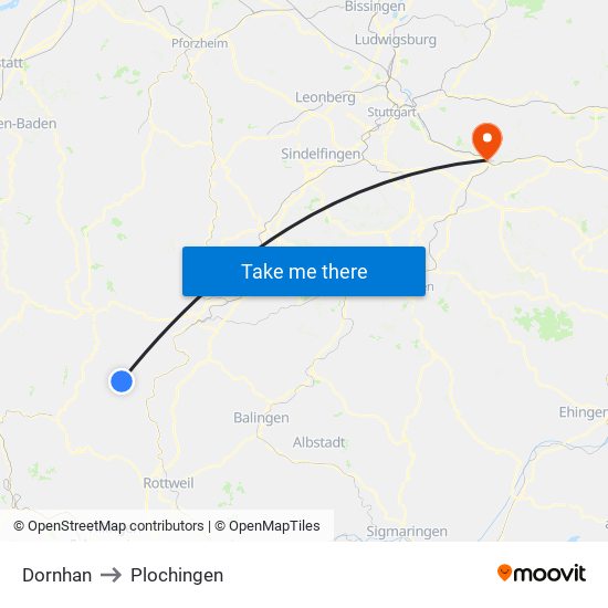 Dornhan to Plochingen map