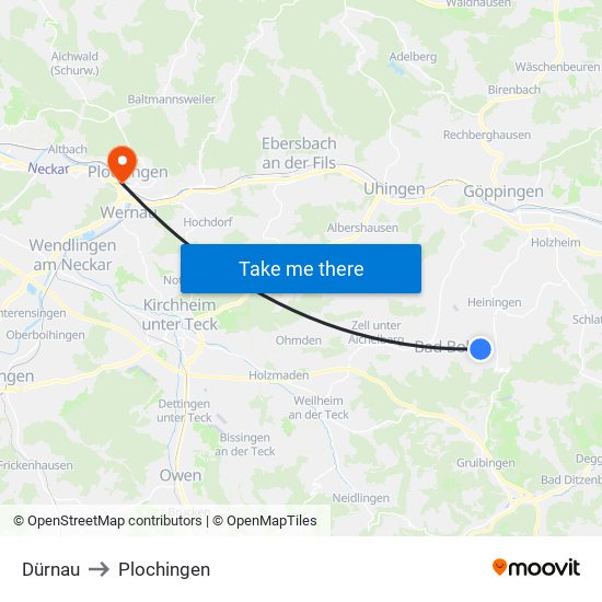 Dürnau to Plochingen map