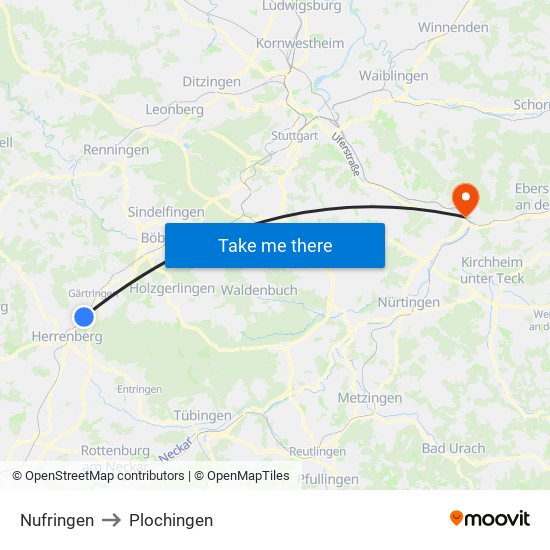 Nufringen to Plochingen map