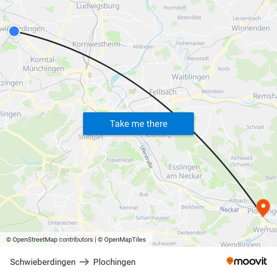 Schwieberdingen to Plochingen map