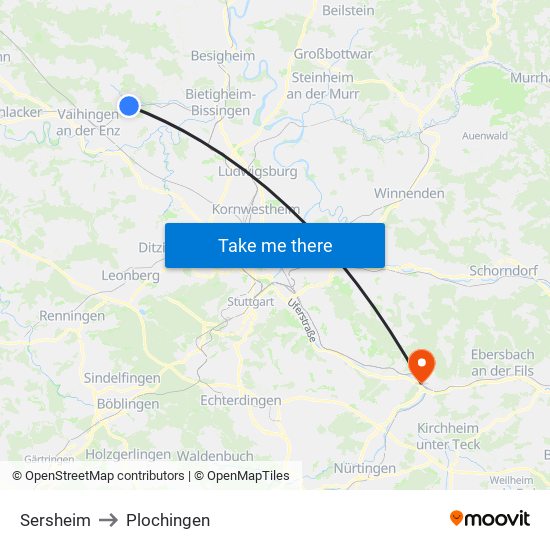 Sersheim to Plochingen map