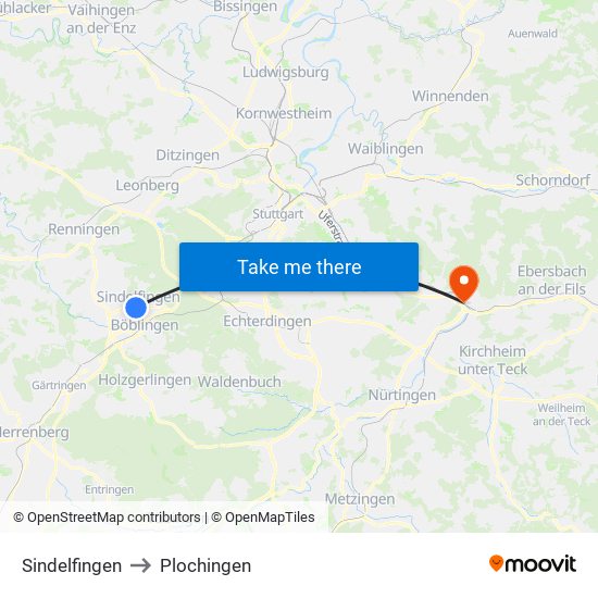 Sindelfingen to Plochingen map