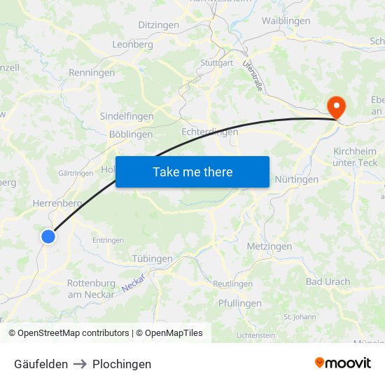 Gäufelden to Plochingen map