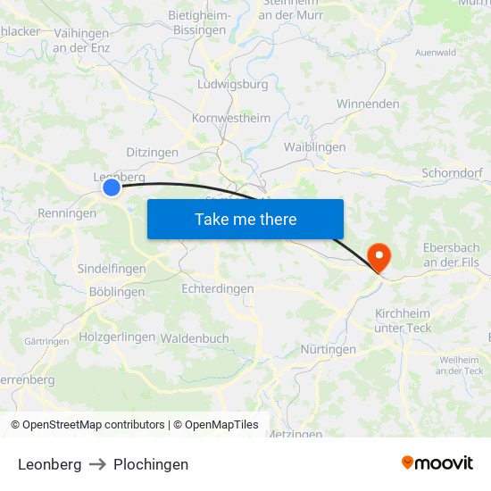 Leonberg to Plochingen map