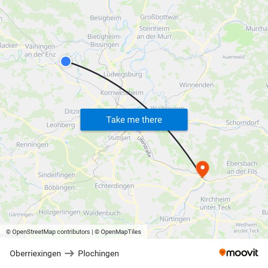 Oberriexingen to Plochingen map