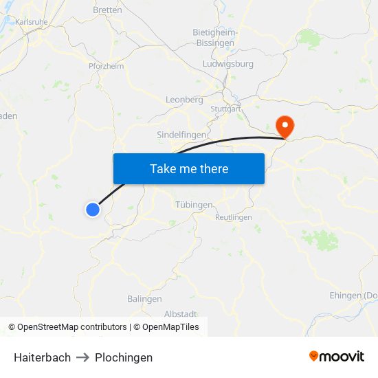 Haiterbach to Plochingen map