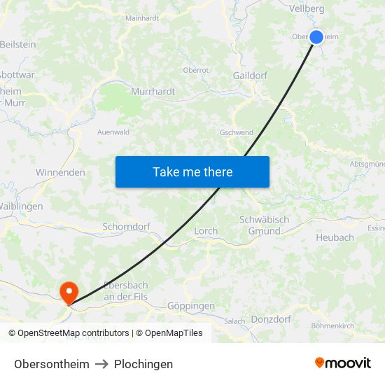 Obersontheim to Plochingen map