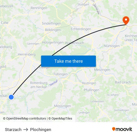 Starzach to Plochingen map