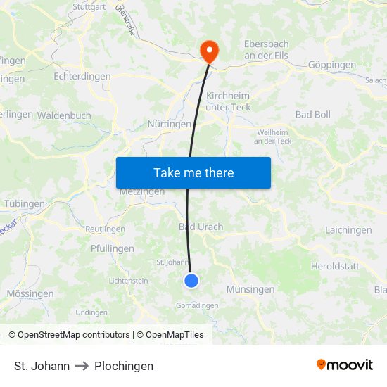St. Johann to Plochingen map
