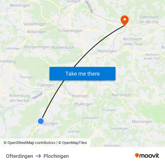 Ofterdingen to Plochingen map