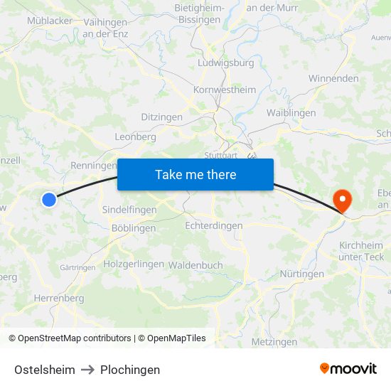 Ostelsheim to Plochingen map