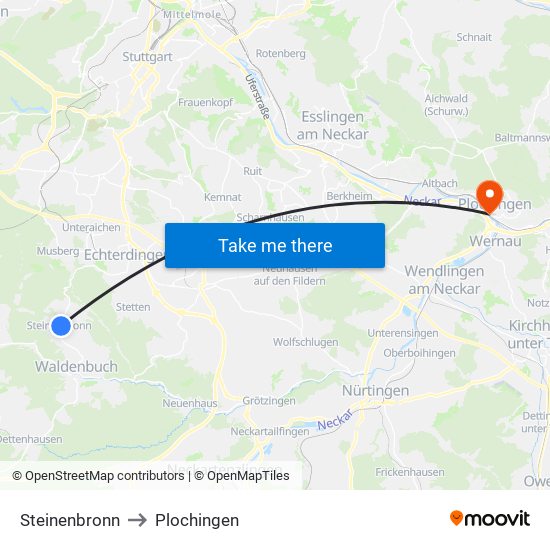 Steinenbronn to Plochingen map