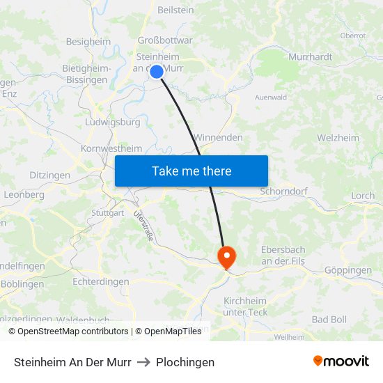 Steinheim An Der Murr to Plochingen map