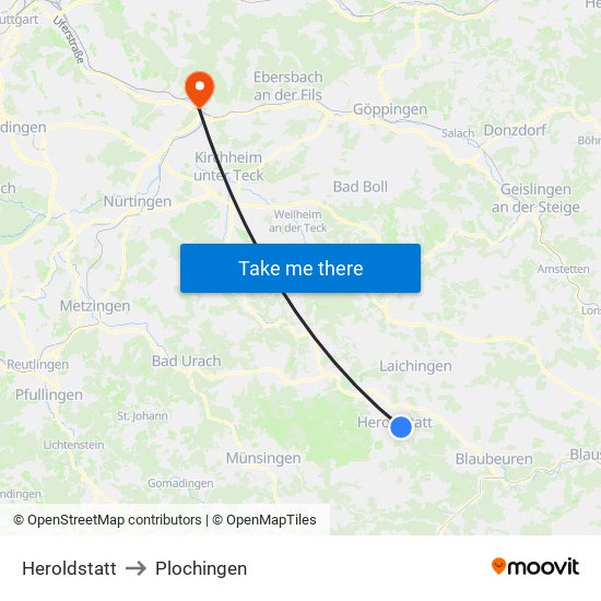 Heroldstatt to Plochingen map